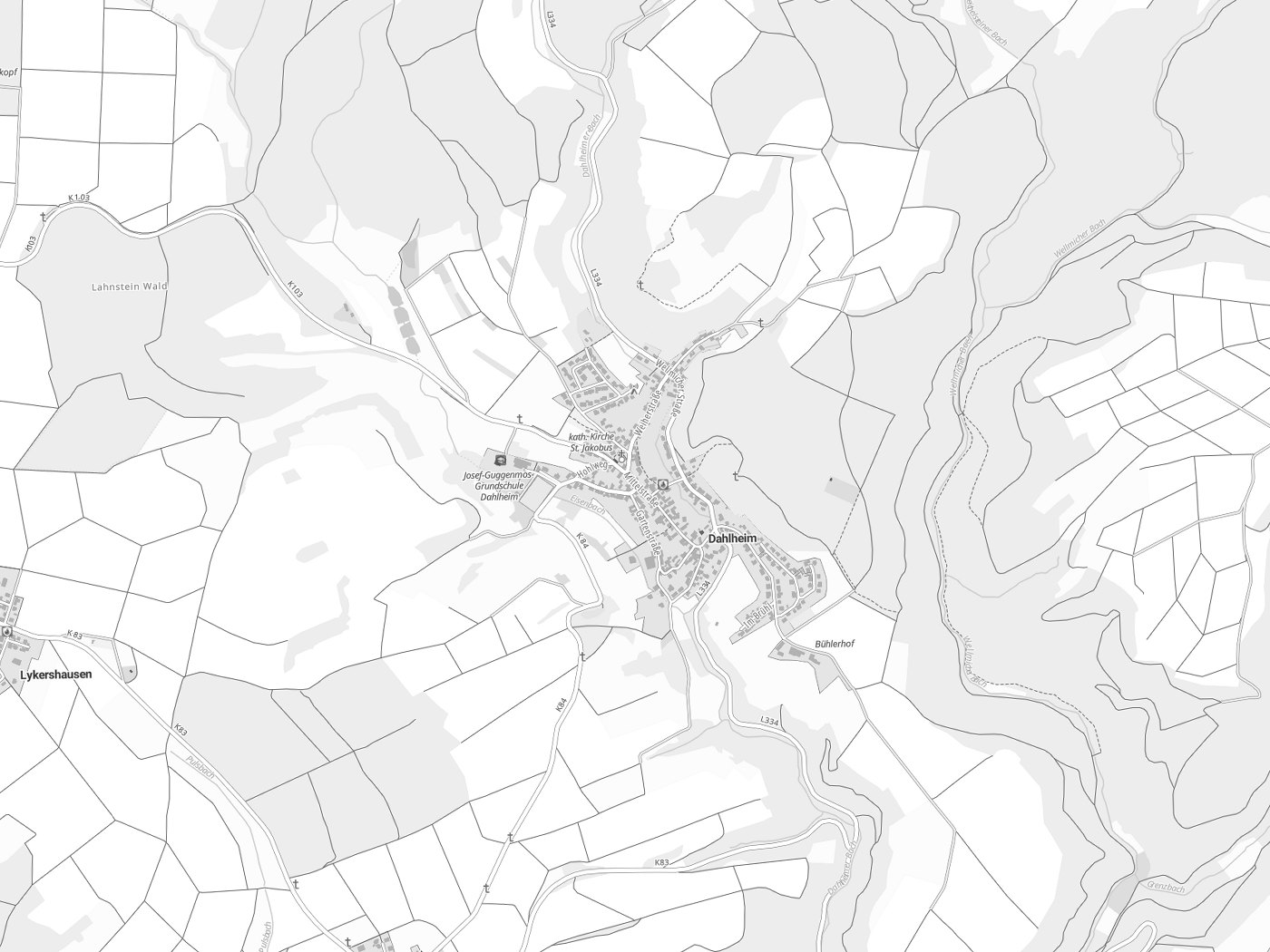 Kartenausschnitt Dahlheim mit Gewässern