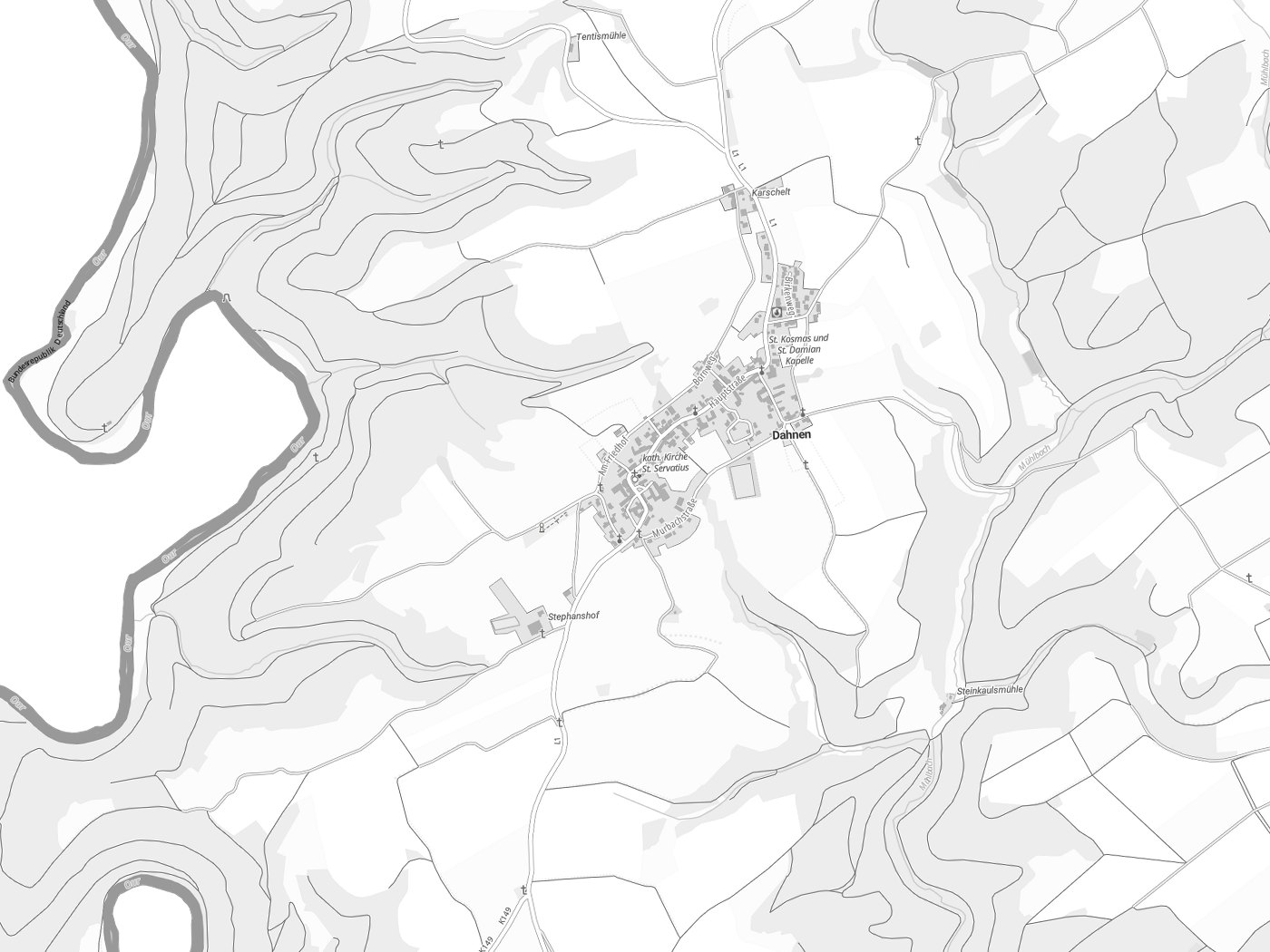 Kartenausschnitt Dahnen mit Gewässern