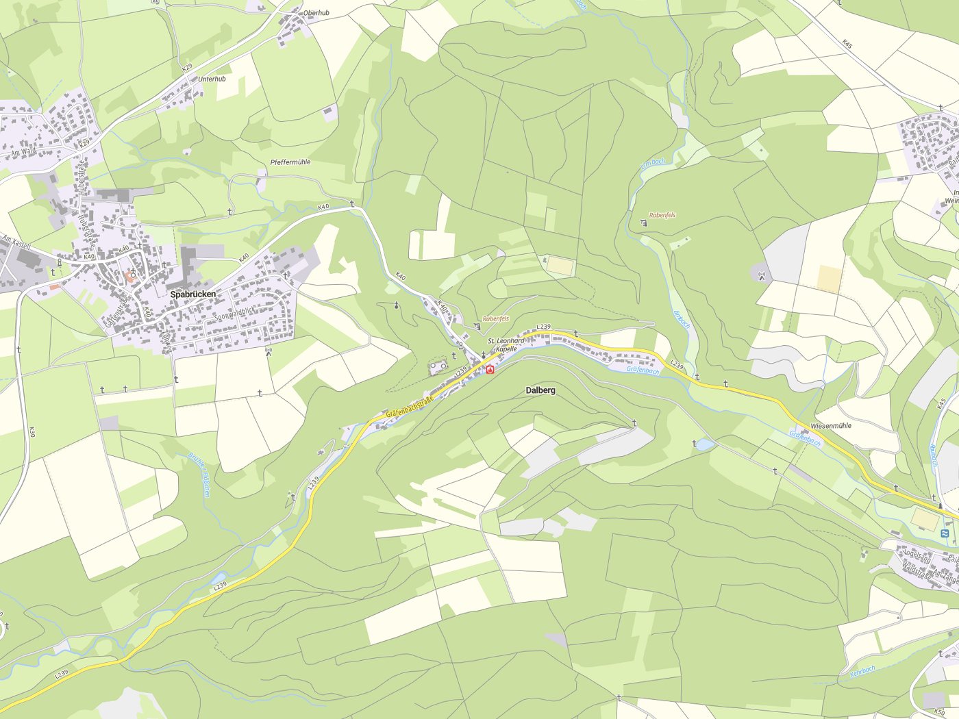 Kartenausschnitt Dalberg mit Gewässern