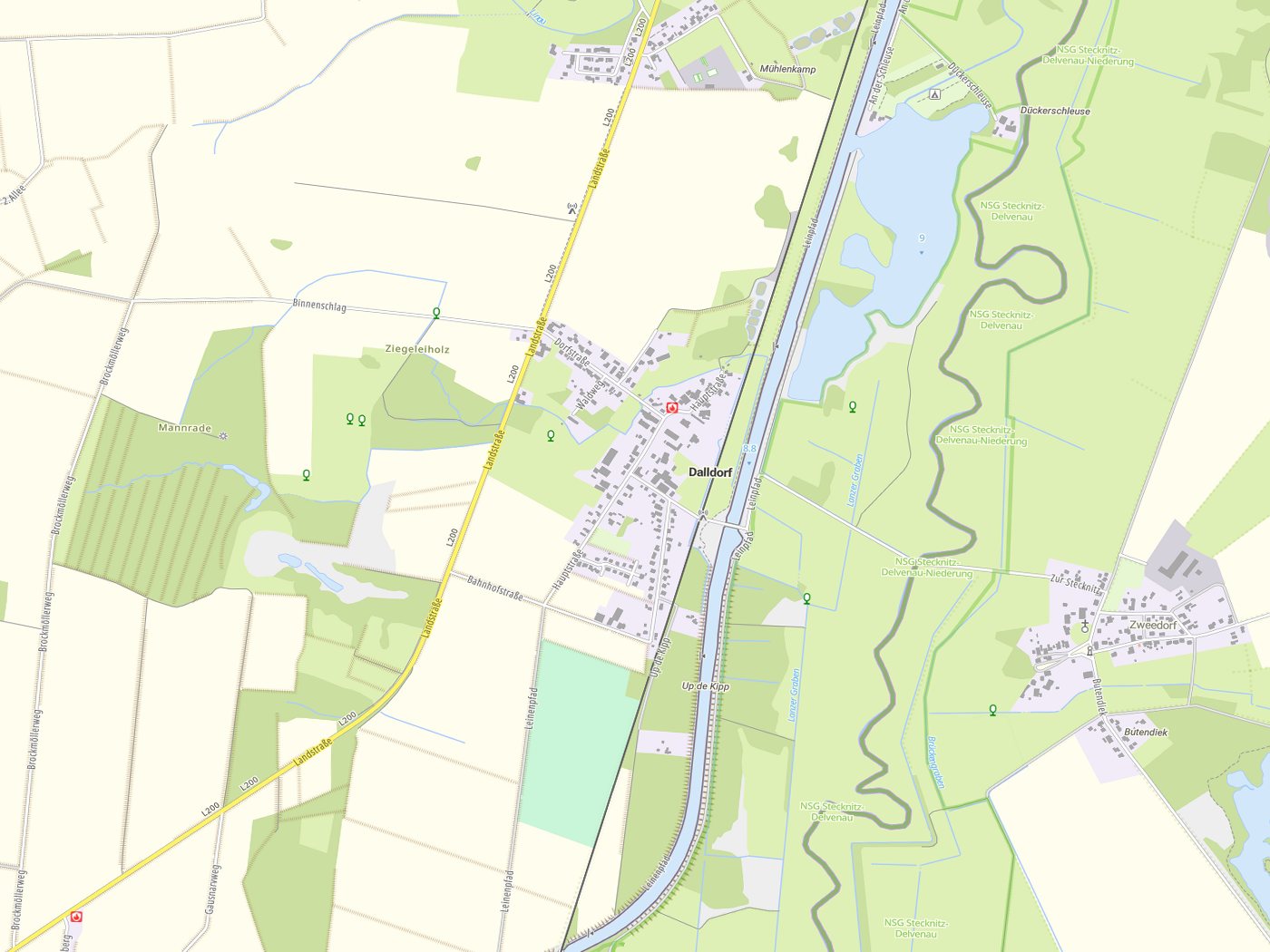 Kartenausschnitt Dalldorf mit Gewässern