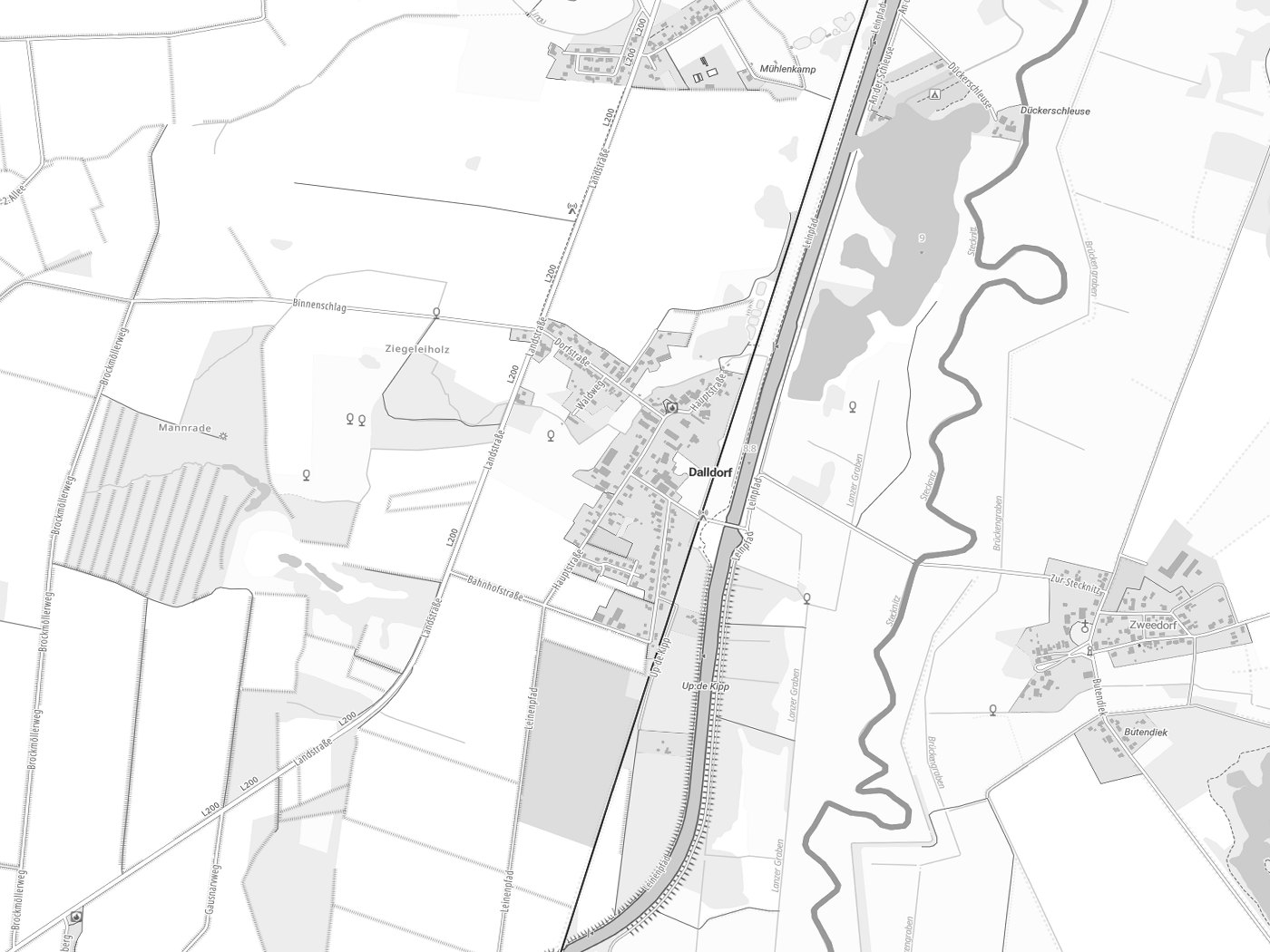 Kartenausschnitt Dalldorf mit Gewässern