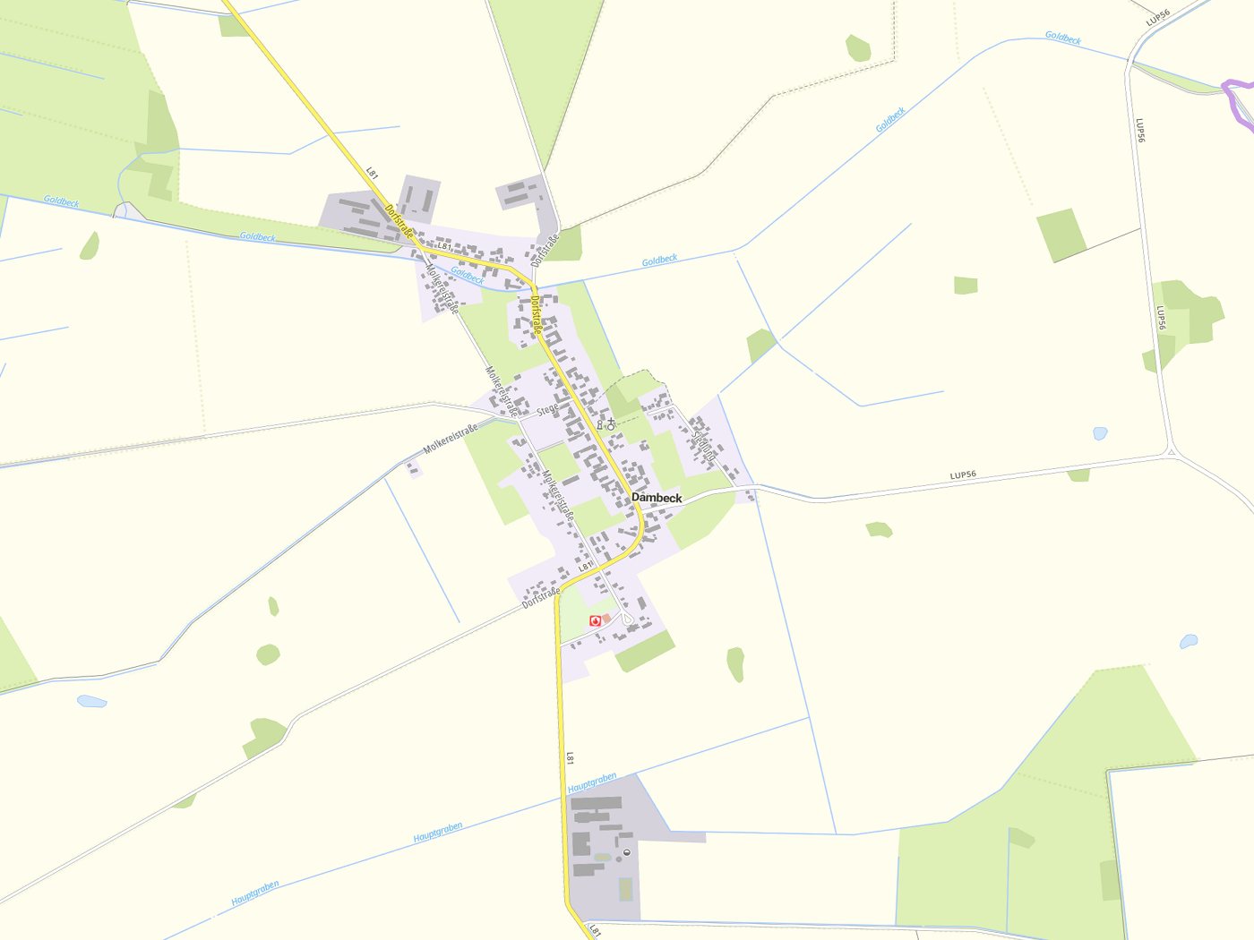Kartenausschnitt Dambeck mit Gewässern