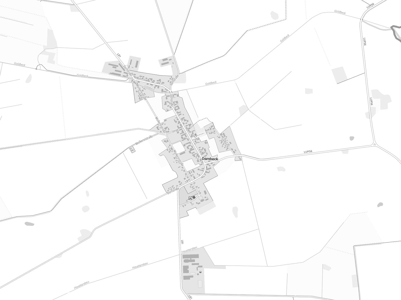 Kartenausschnitt Dambeck mit Gewässern