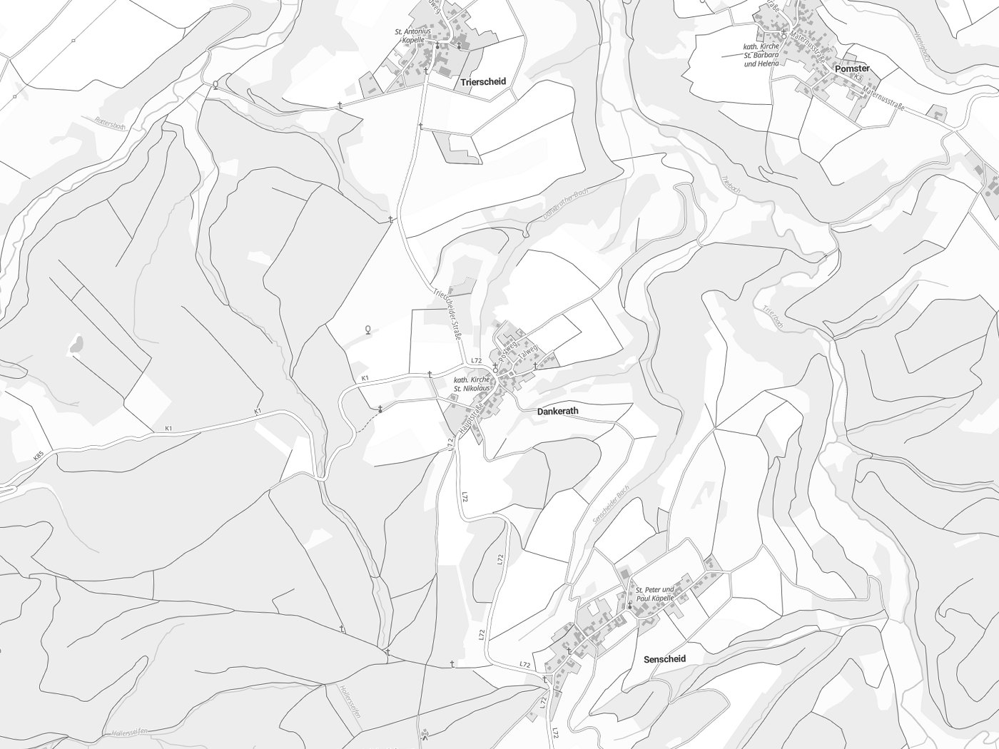 Kartenausschnitt Dankerath mit Gewässern