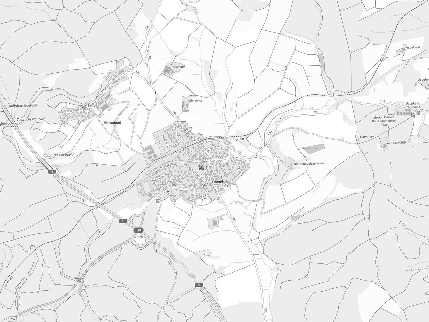 Kartenausschnitt Darscheid mit Gewässern