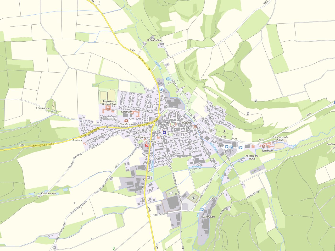 Kartenausschnitt Dassel mit Gewässern
