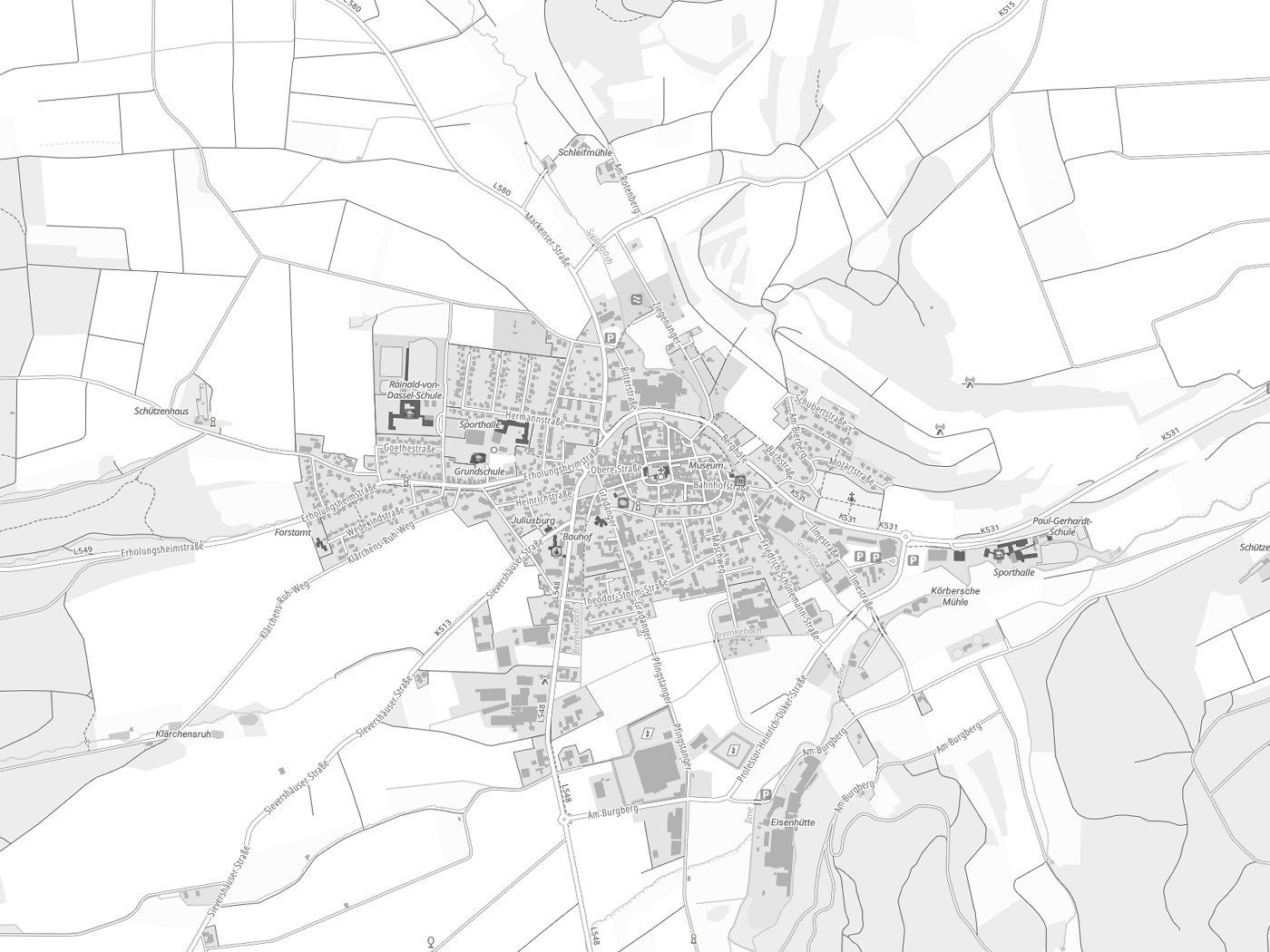 Kartenausschnitt Dassel mit Gewässern