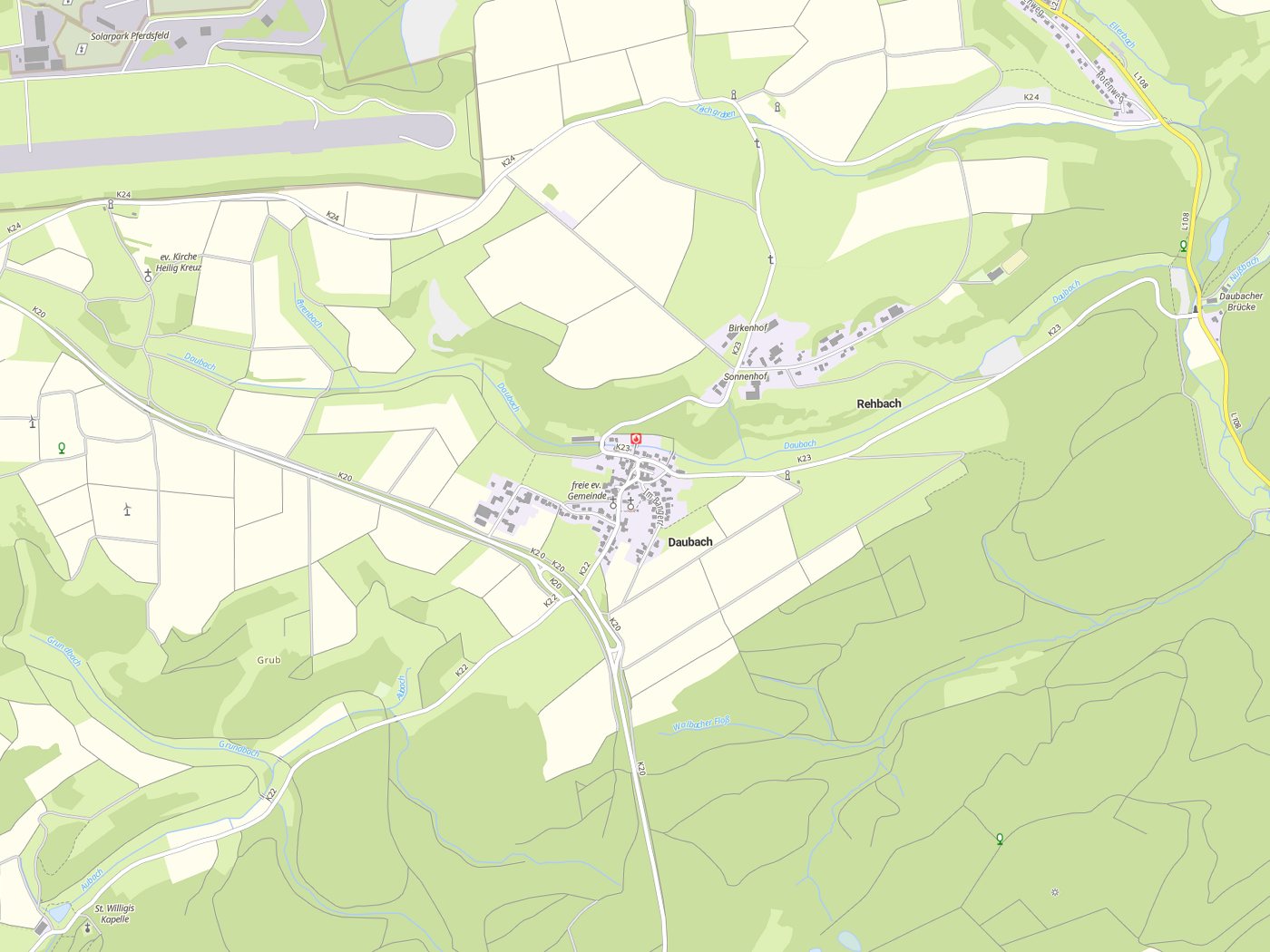 Kartenausschnitt Daubach mit Gewässern
