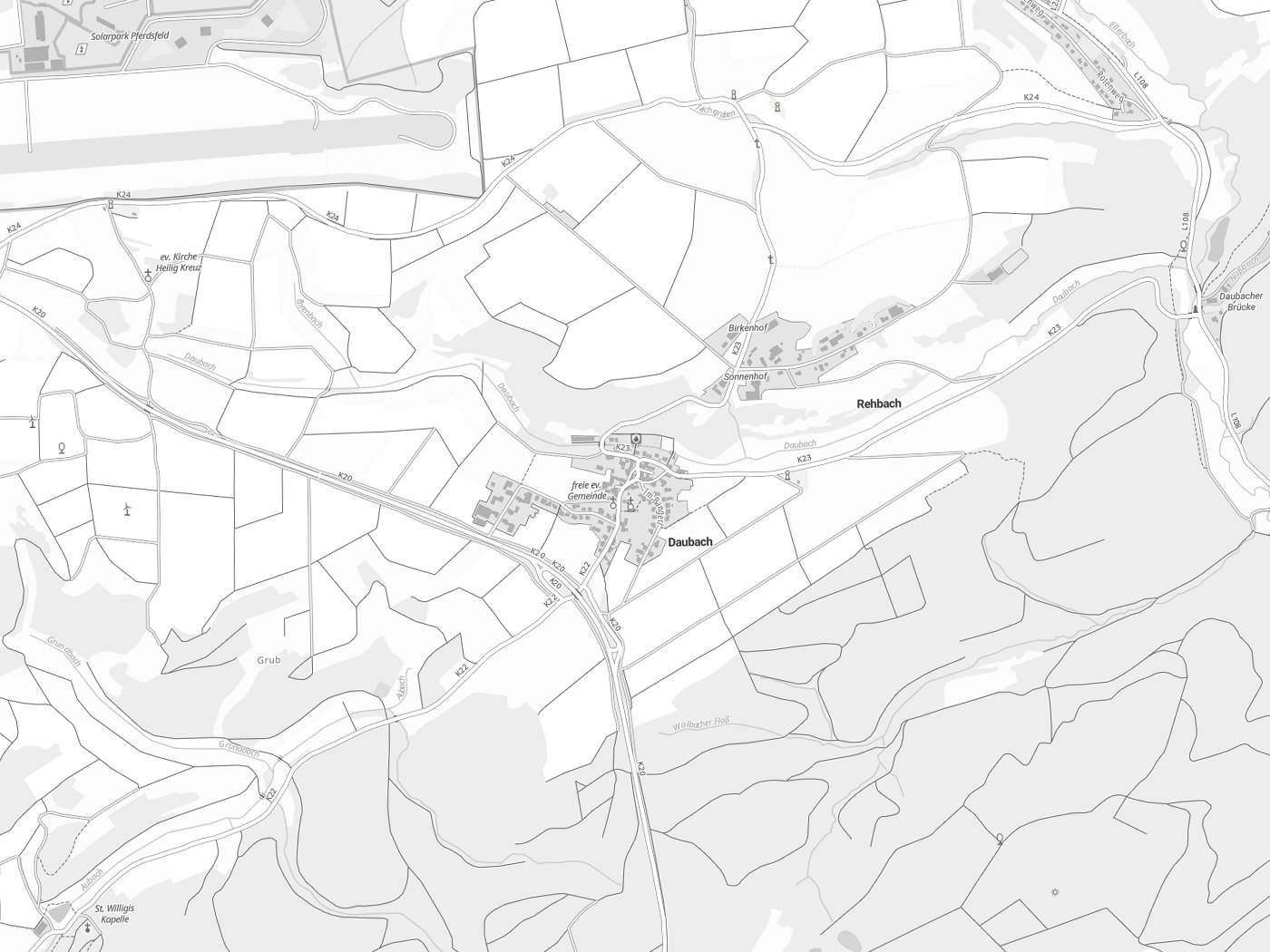 Kartenausschnitt Daubach mit Gewässern