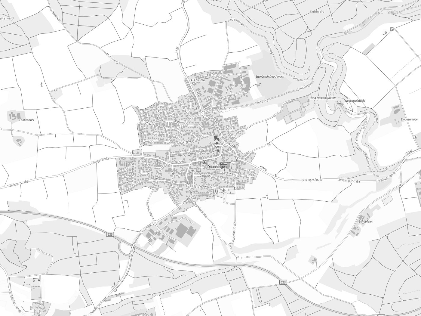 Kartenausschnitt Dauchingen mit Gewässern