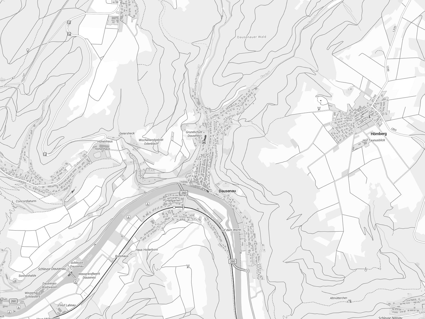 Kartenausschnitt Dausenau mit Gewässern