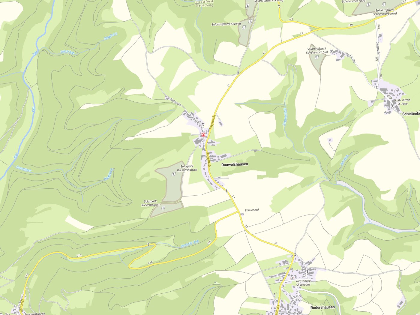 Kartenausschnitt Dauwelshausen mit Gewässern