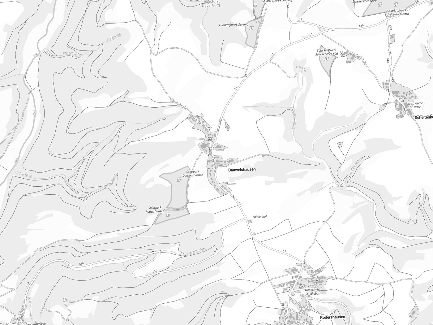 Kartenausschnitt Dauwelshausen mit Gewässern