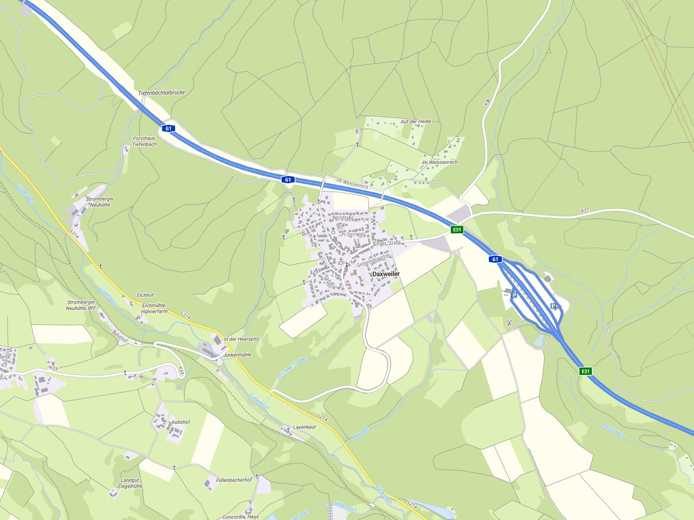 Kartenausschnitt Daxweiler mit Gewässern