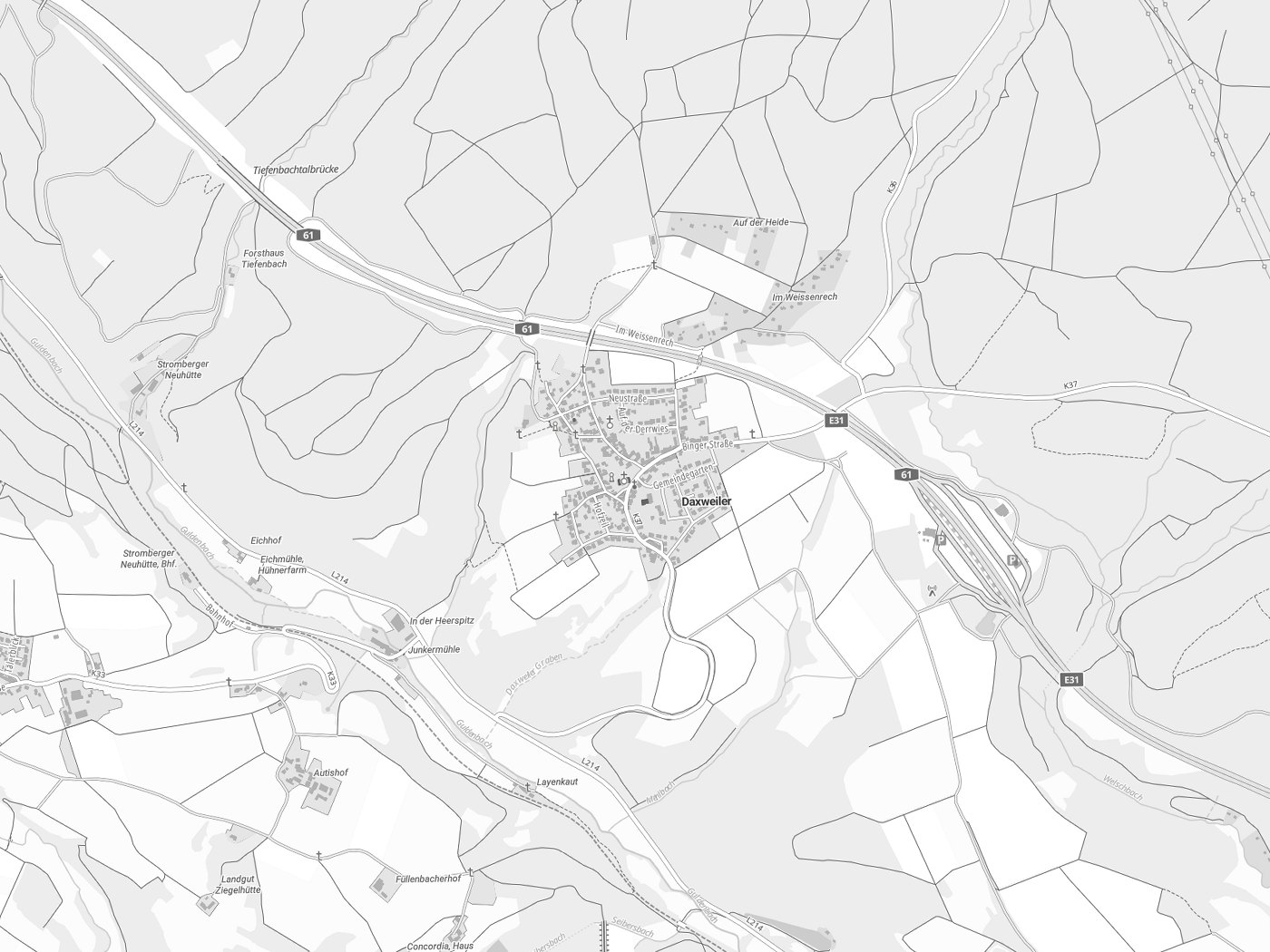Kartenausschnitt Daxweiler mit Gewässern