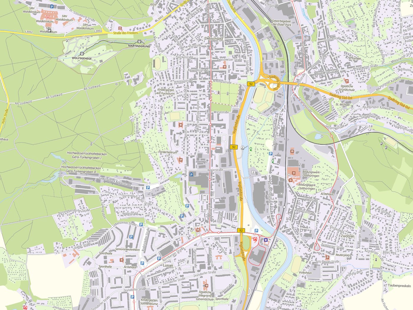 Kartenausschnitt Debschwitz mit Gewässern