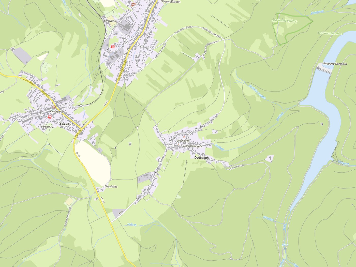 Kartenausschnitt Deesbach mit Gewässern