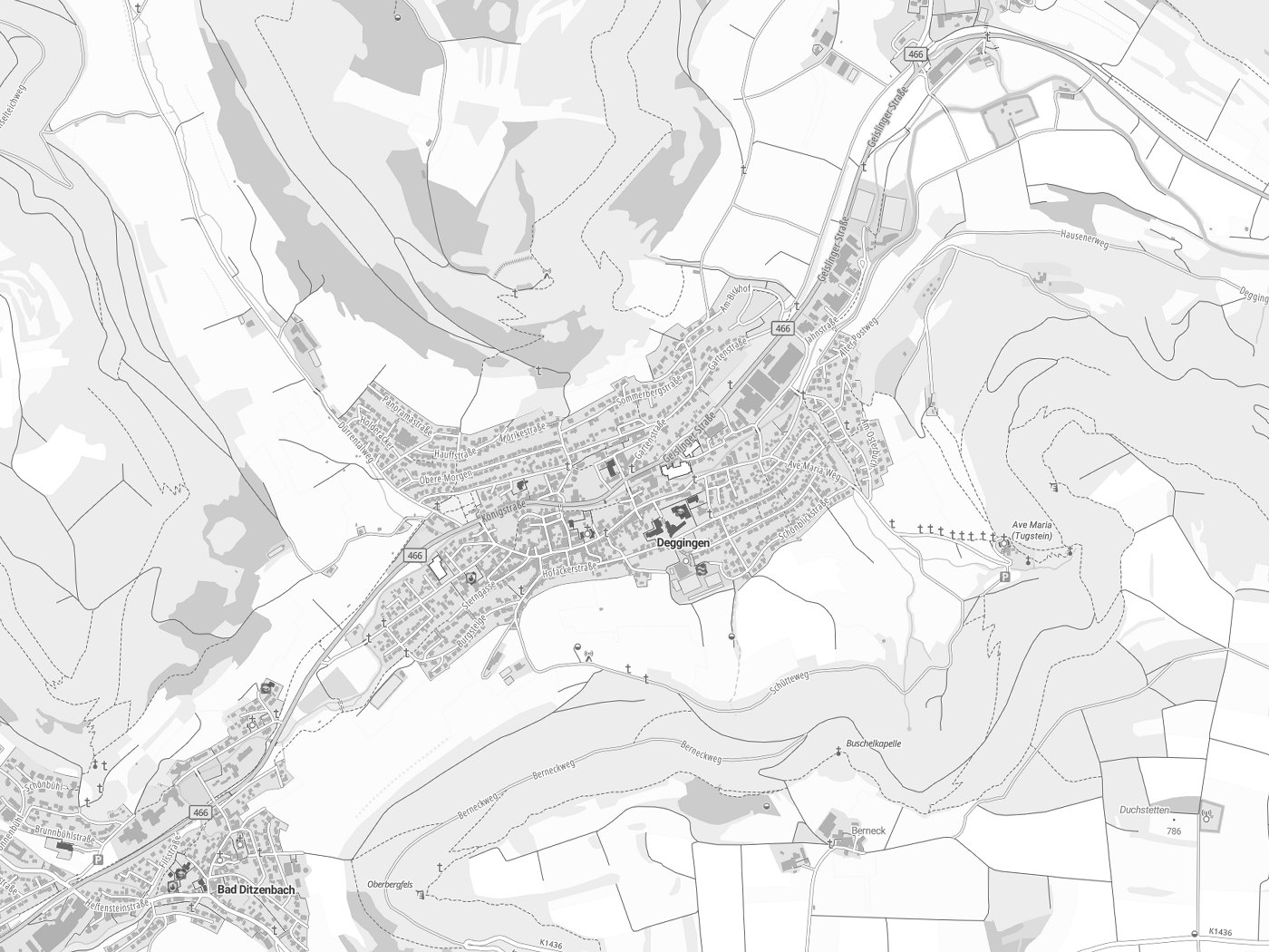 Kartenausschnitt Deggingen mit Gewässern