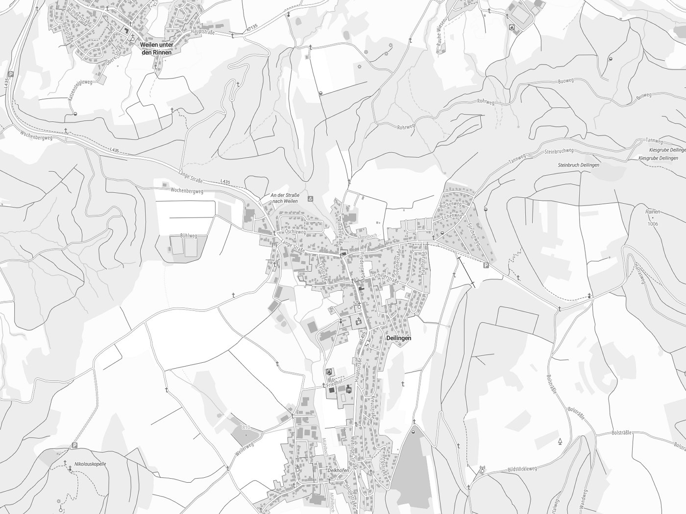 Kartenausschnitt Deilingen mit Gewässern