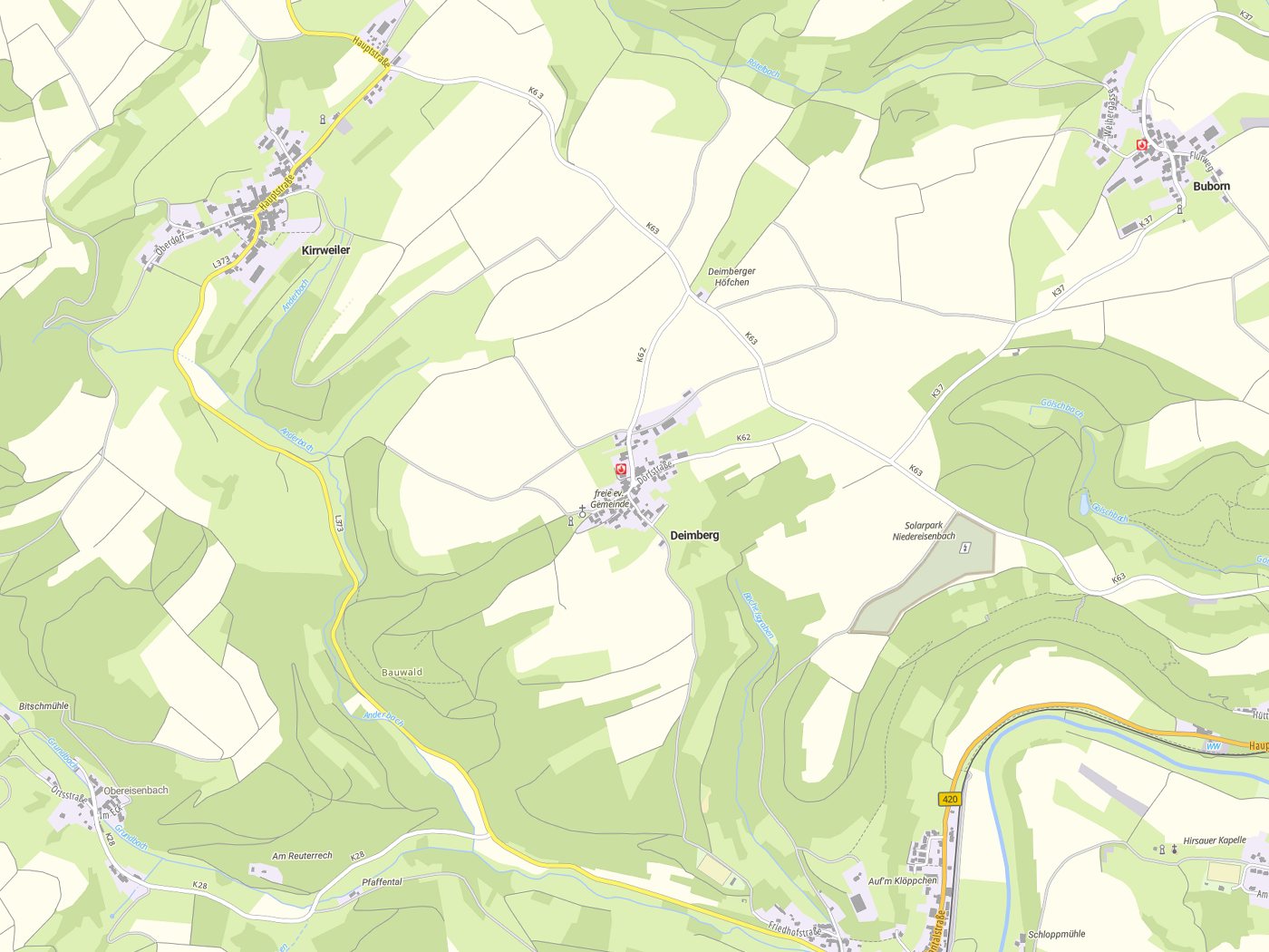 Kartenausschnitt Deimberg mit Gewässern