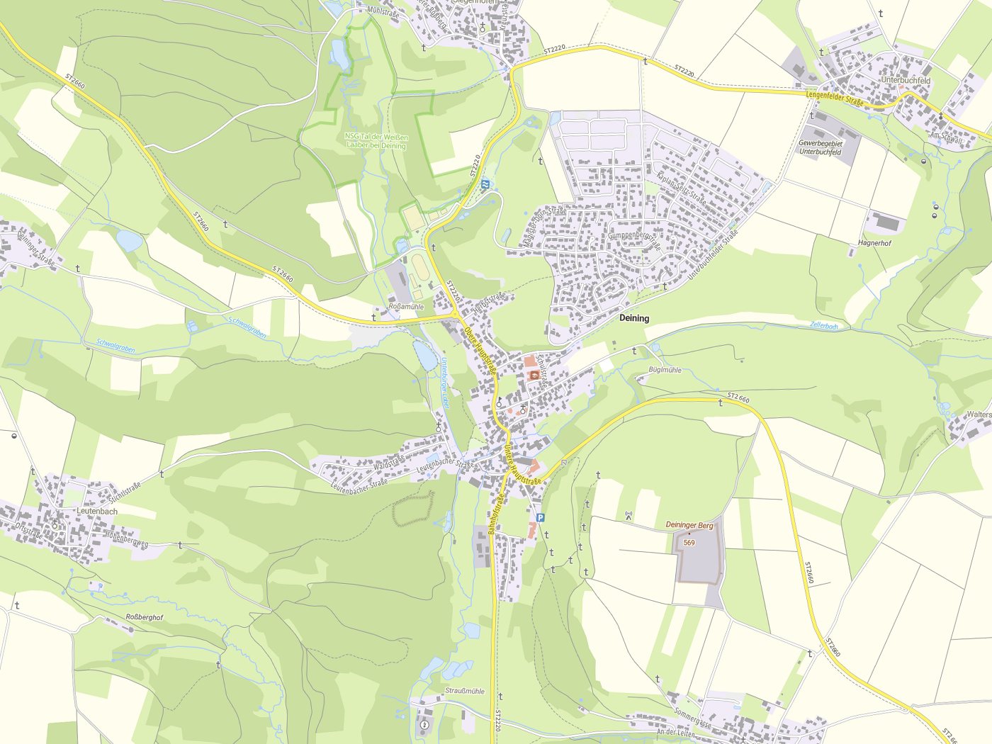 Kartenausschnitt Deining mit Gewässern