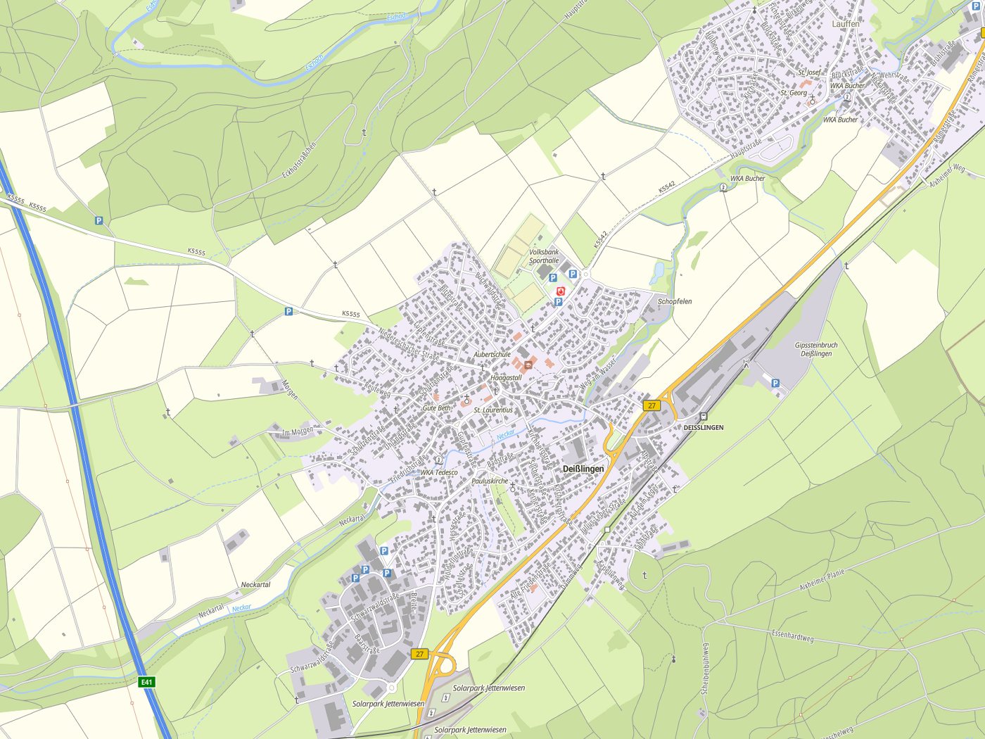Kartenausschnitt Deißlingen mit Gewässern