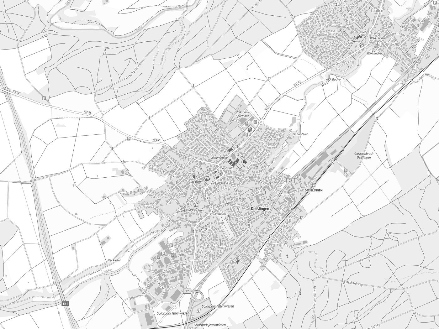 Kartenausschnitt Deißlingen mit Gewässern