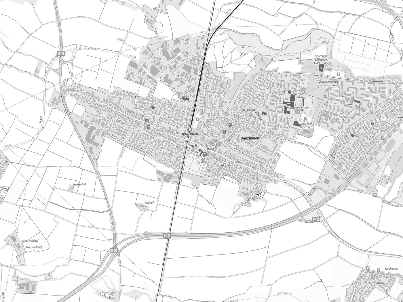 Kartenausschnitt Denzlingen mit Gewässern