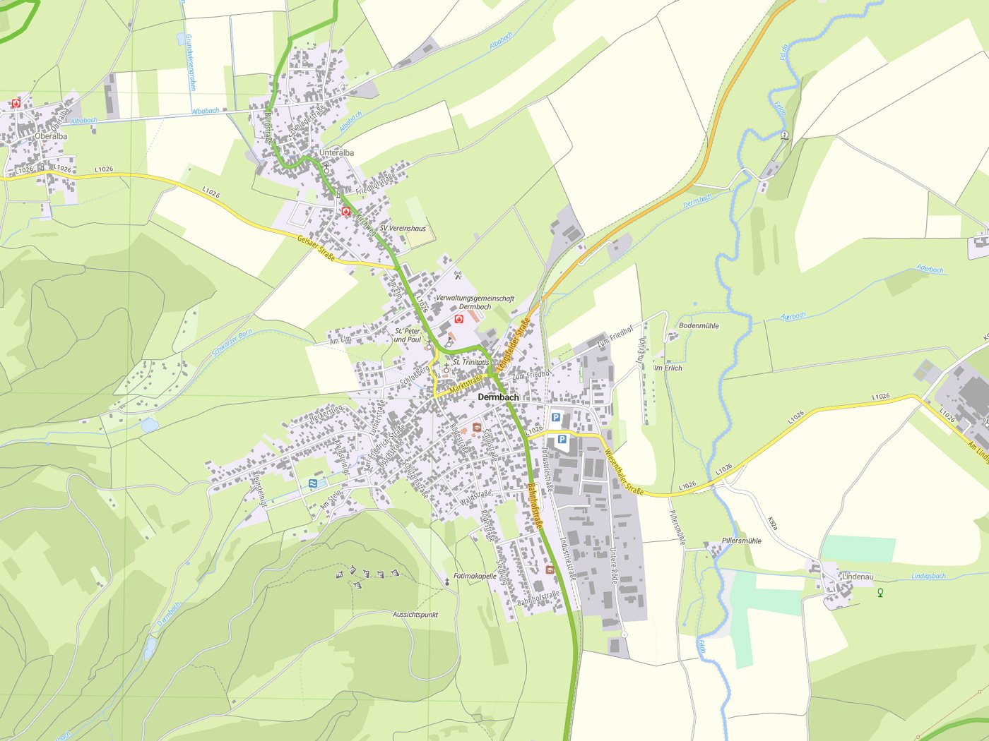 Kartenausschnitt Dermbach mit Gewässern