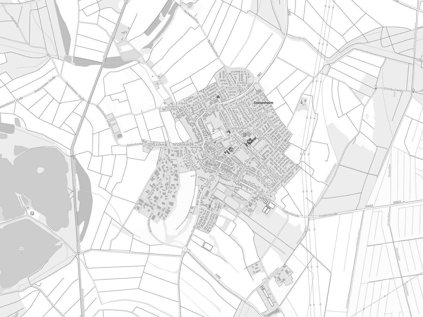 Kartenausschnitt Dettenheim mit Gewässern