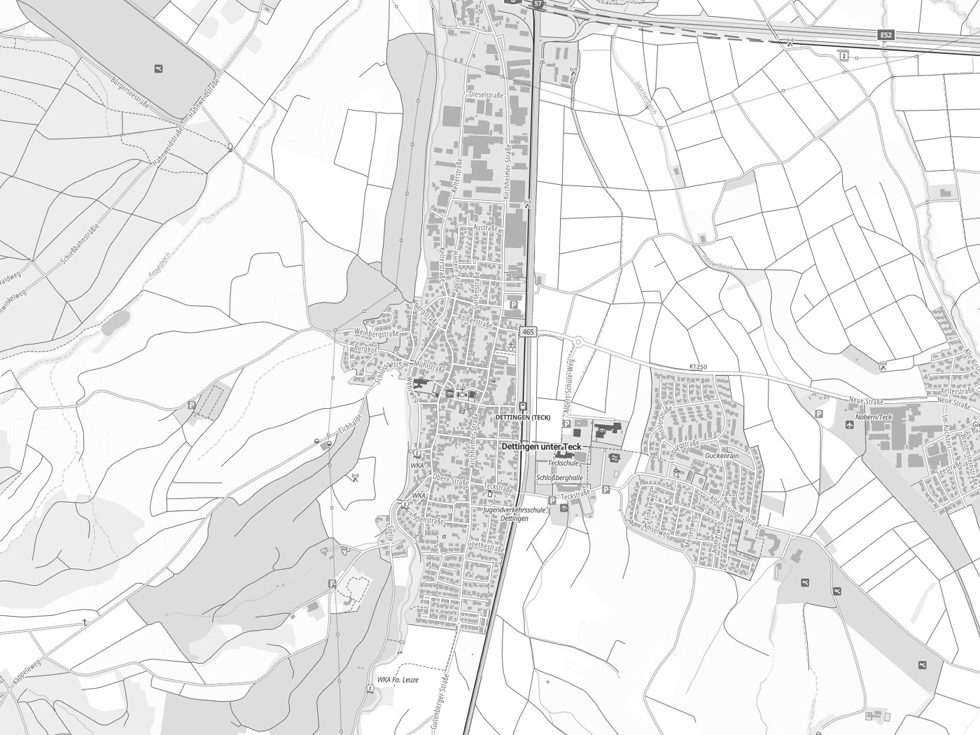 Kartenausschnitt Dettingen unter Teck mit Gewässern