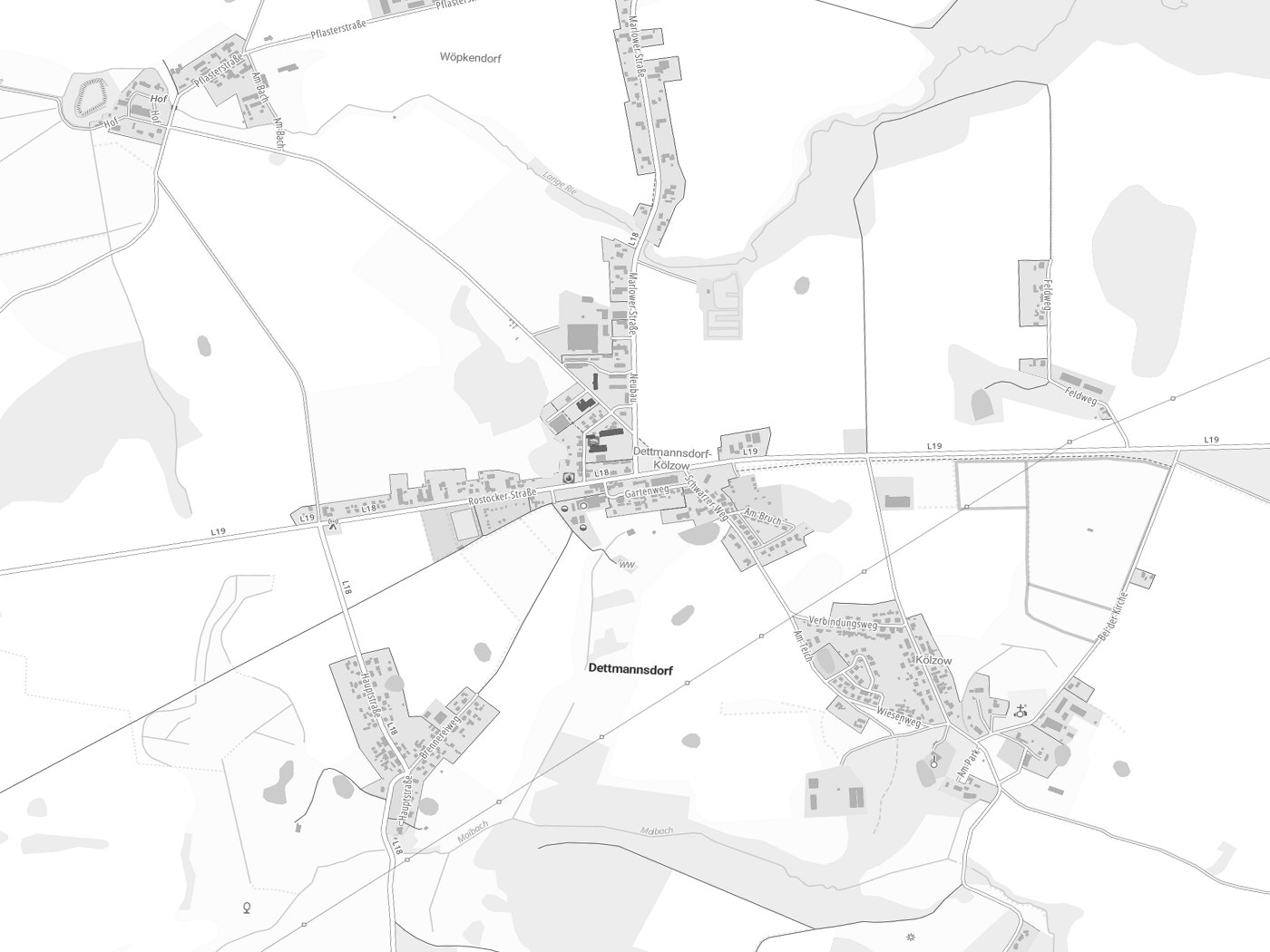Kartenausschnitt Dettmannsdorf mit Gewässern
