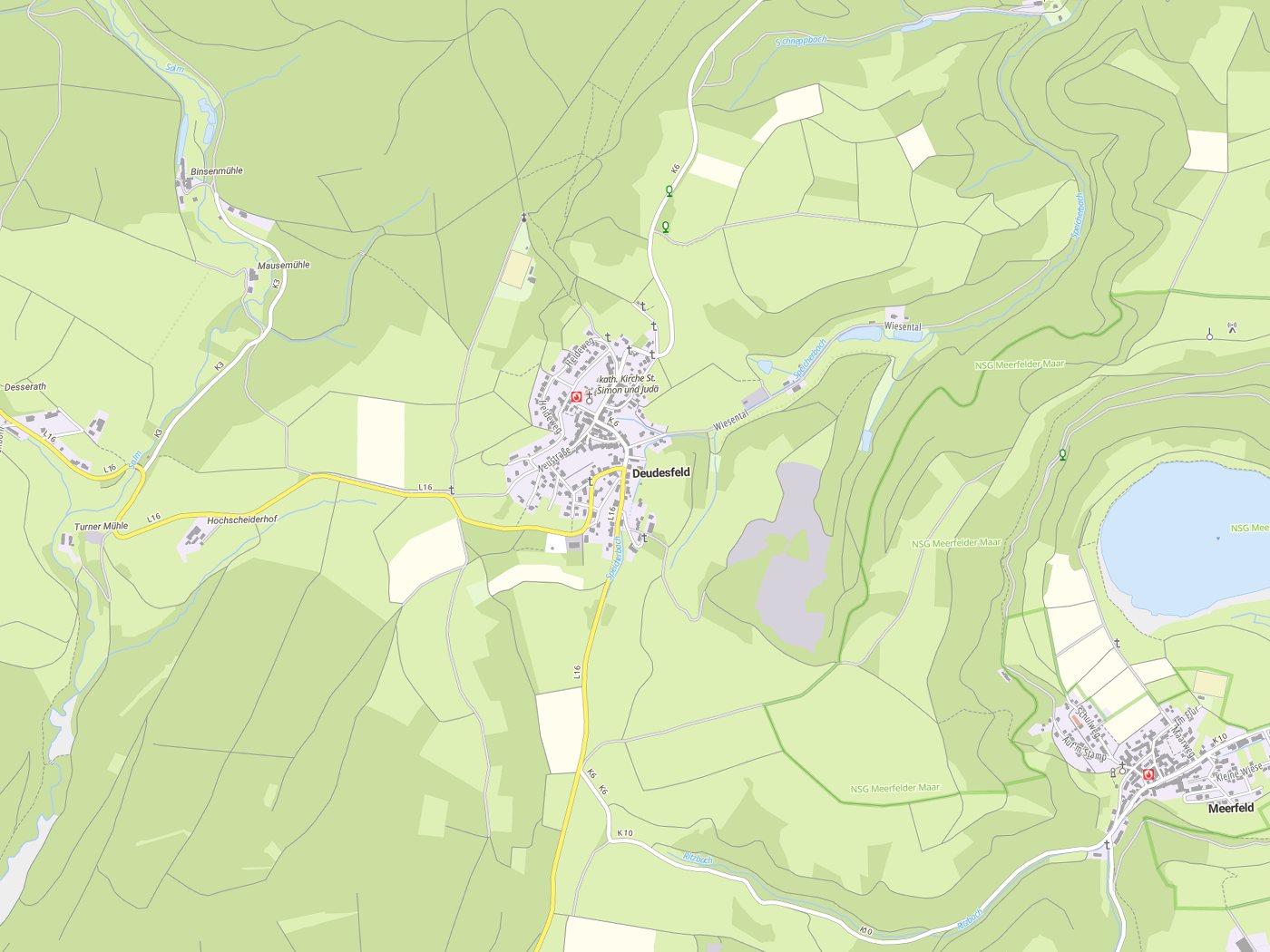 Kartenausschnitt Deudesfeld mit Gewässern