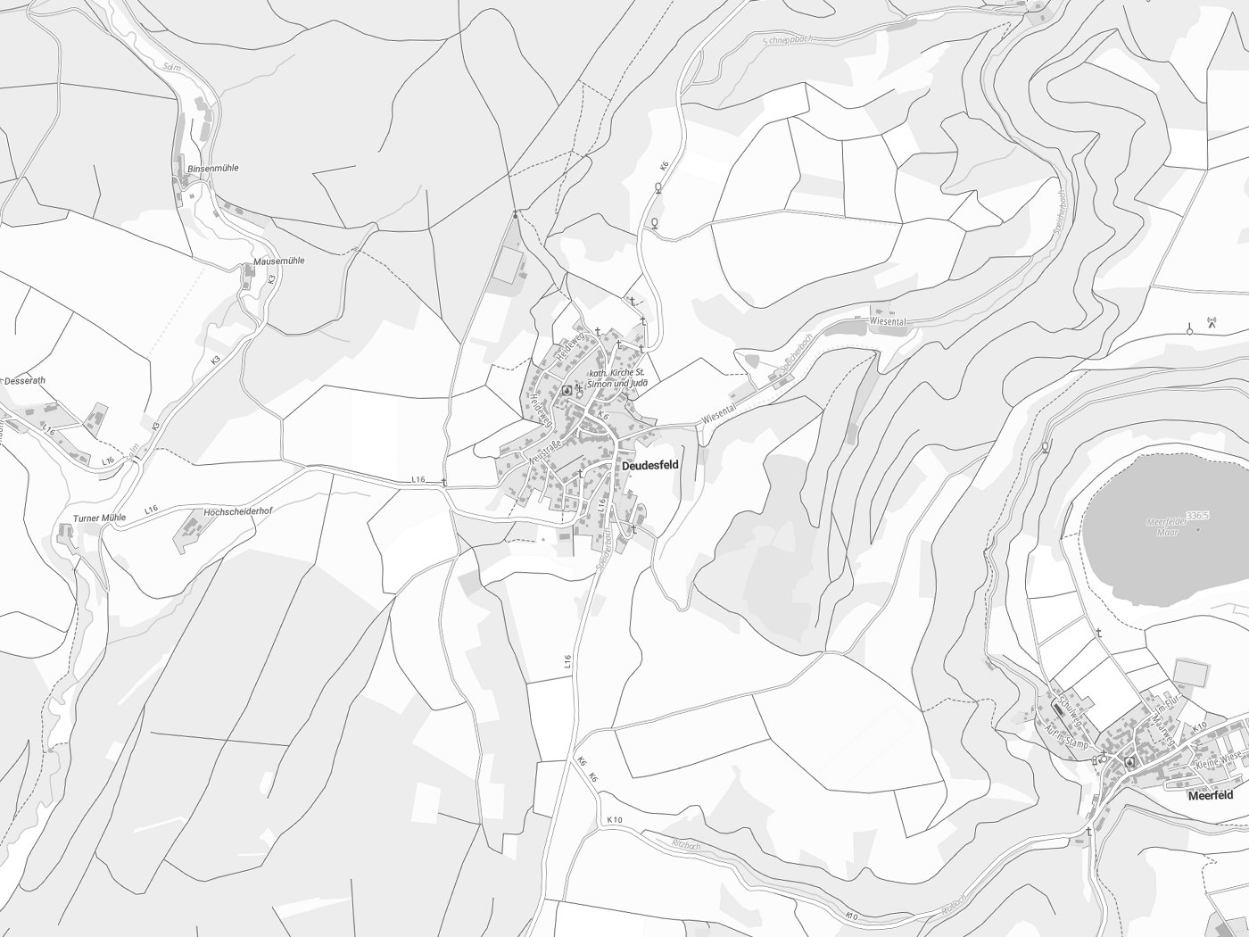 Kartenausschnitt Deudesfeld mit Gewässern