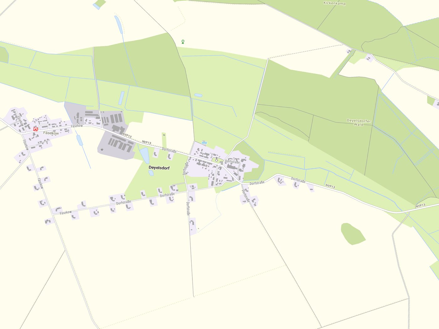 Kartenausschnitt Deyelsdorf mit Gewässern