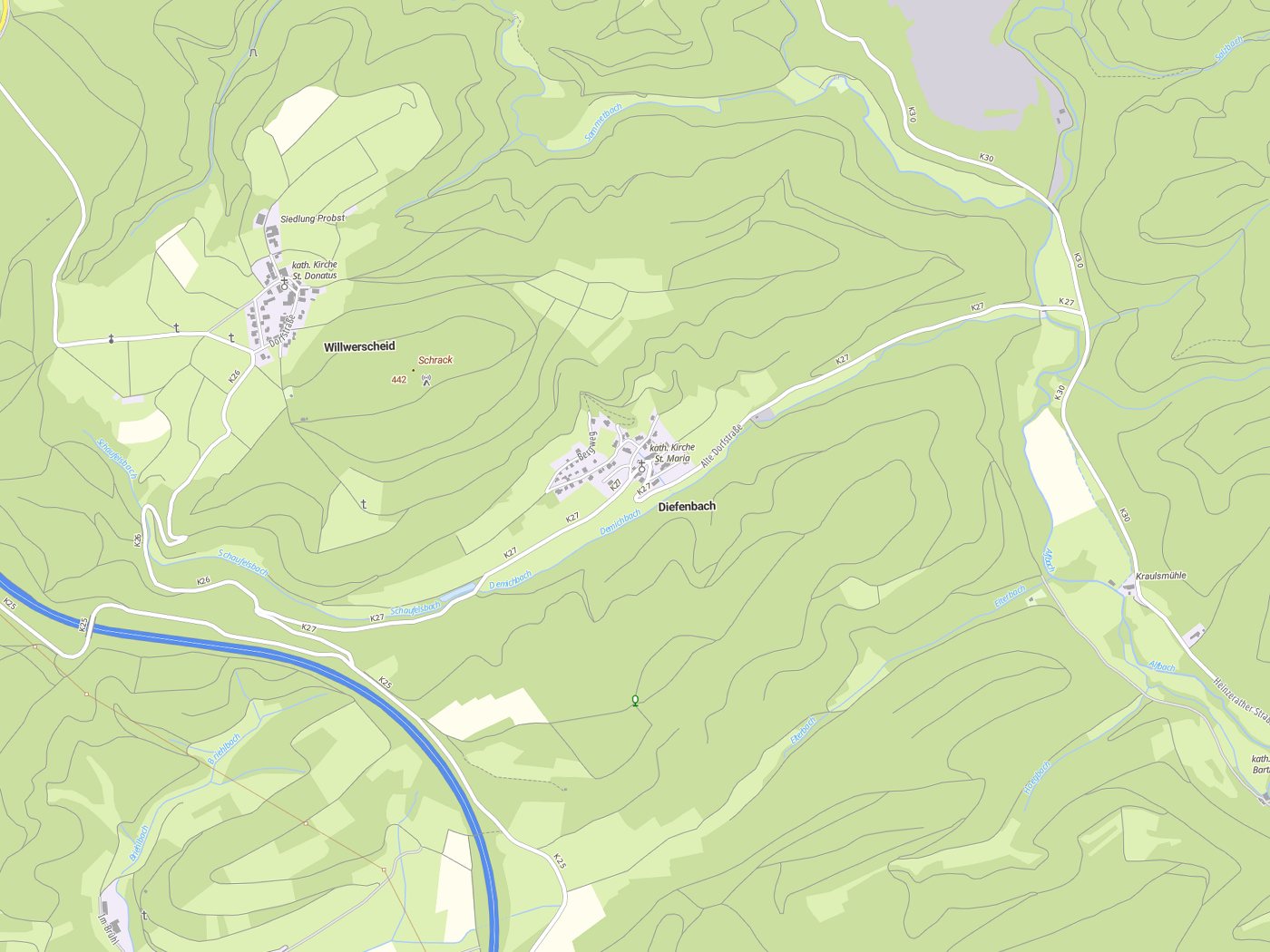 Kartenausschnitt Diefenbach mit Gewässern