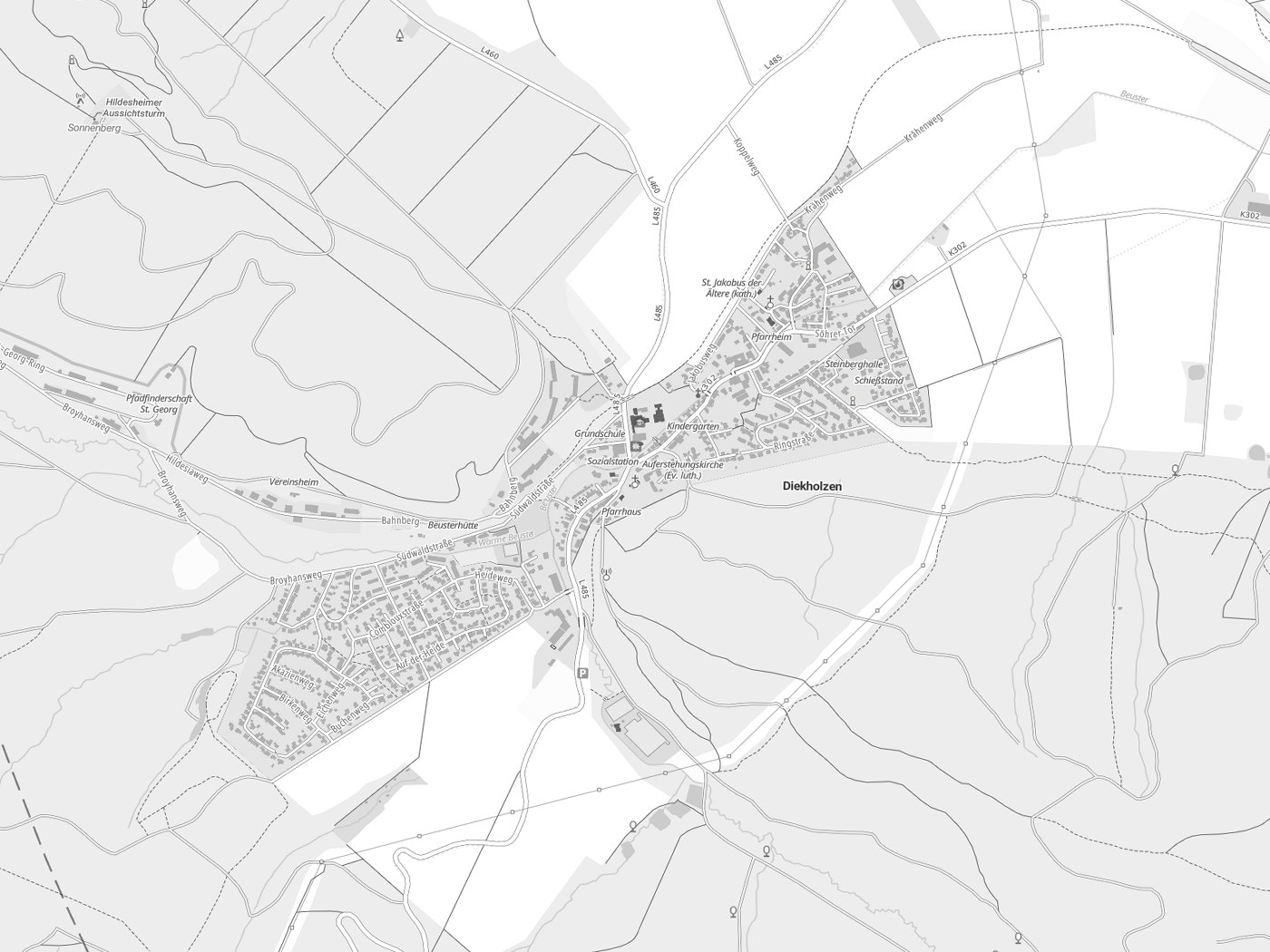 Kartenausschnitt Diekholzen mit Gewässern
