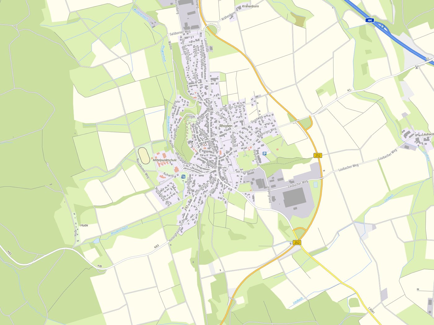 Kartenausschnitt Diemelstadt mit Gewässern