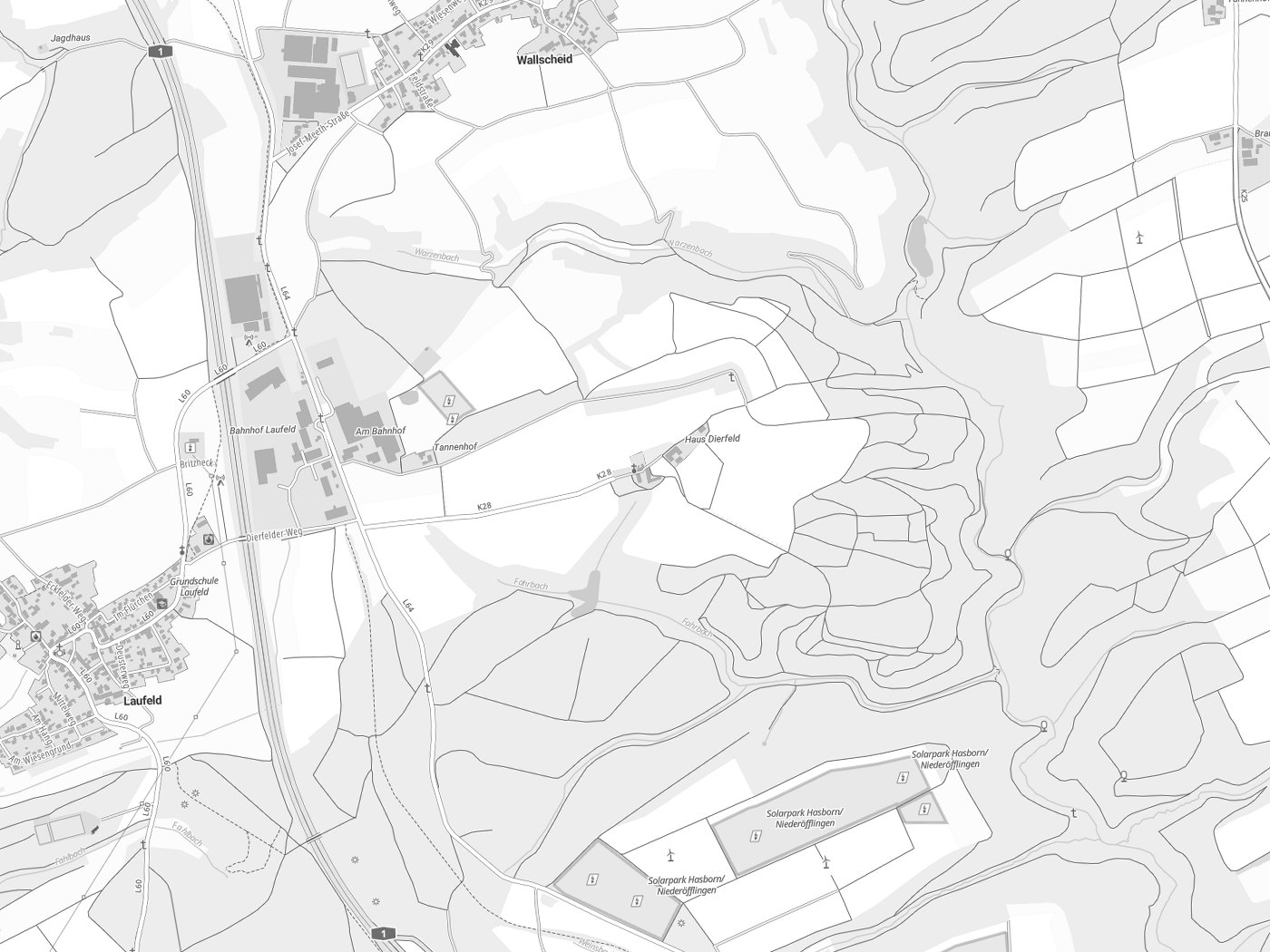 Kartenausschnitt Dierfeld mit Gewässern