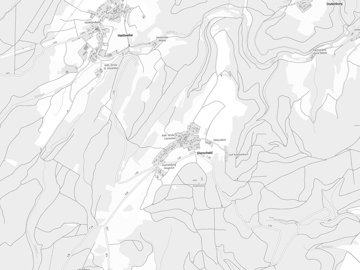 Kartenausschnitt Dierscheid mit Gewässern
