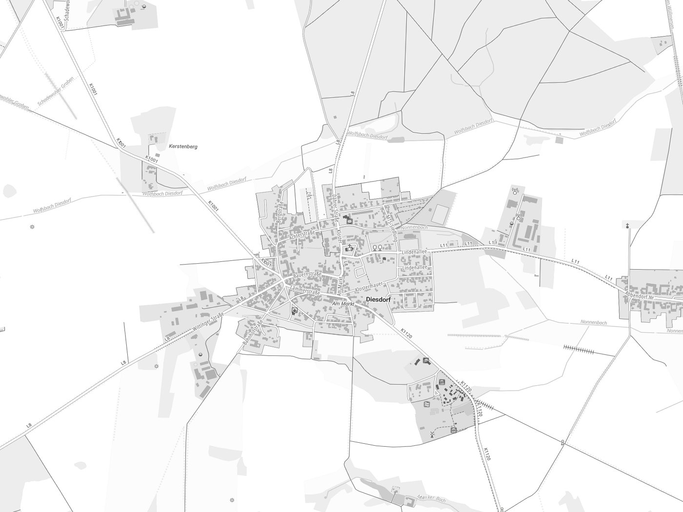 Kartenausschnitt Diesdorf mit Gewässern