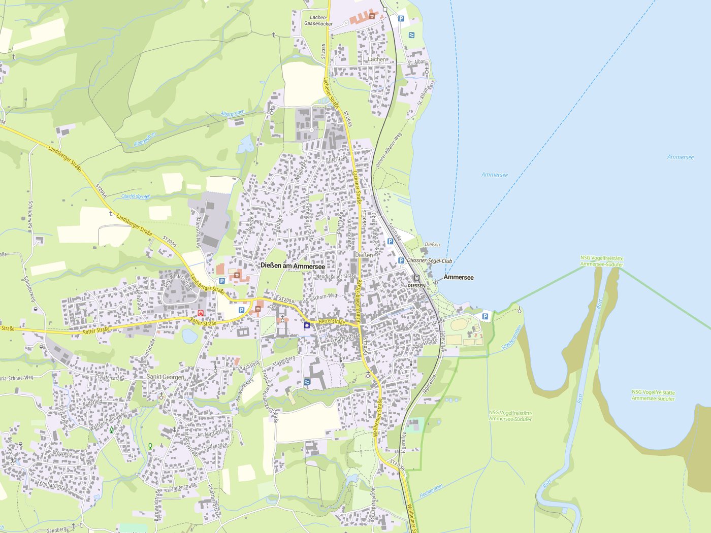 Kartenausschnitt Dießen am Ammersee mit Gewässern