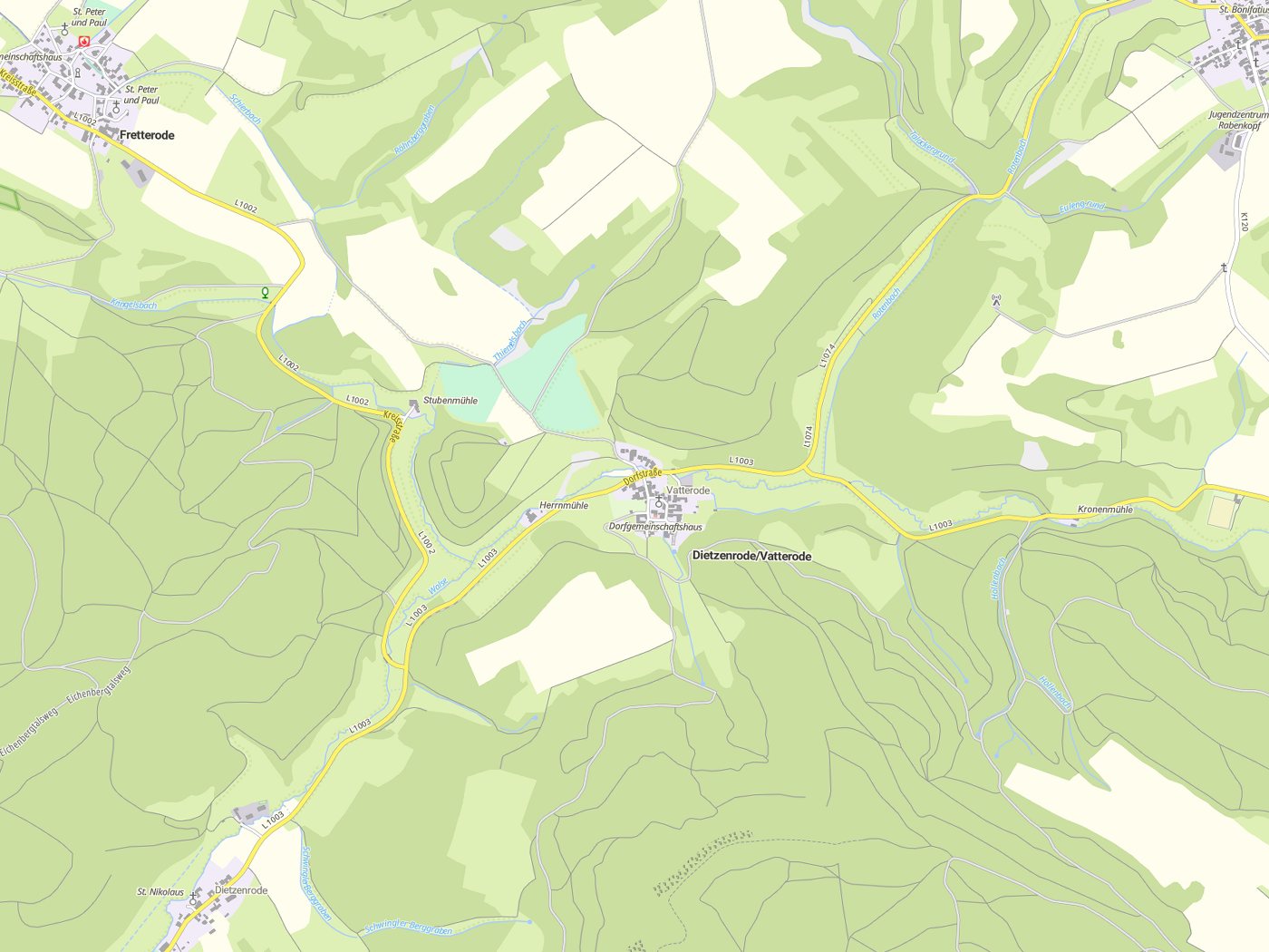 Kartenausschnitt Dietzenrode/Vatterode mit Gewässern