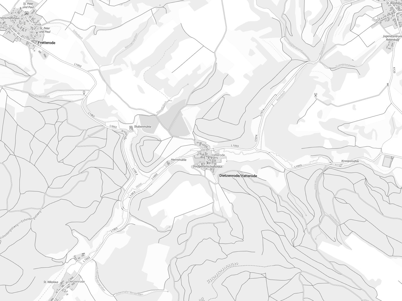 Kartenausschnitt Dietzenrode/Vatterode mit Gewässern