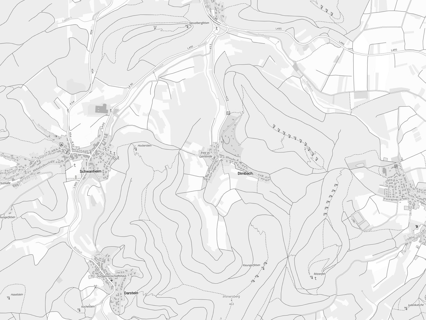 Kartenausschnitt Dimbach mit Gewässern