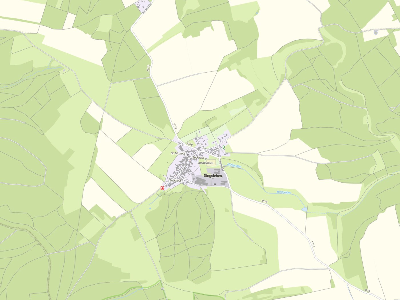 Kartenausschnitt Dingsleben mit Gewässern