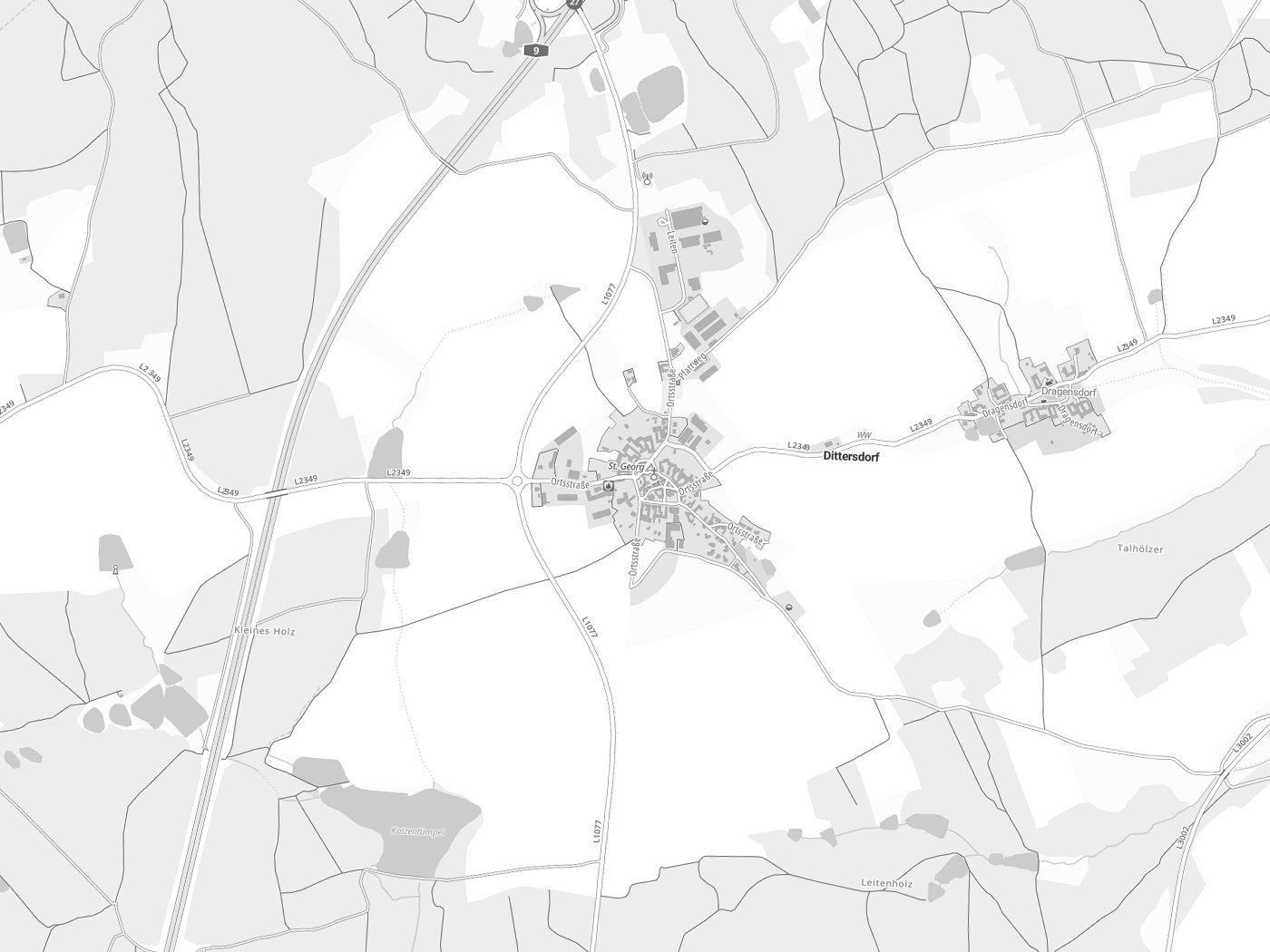 Kartenausschnitt Dittersdorf mit Gewässern