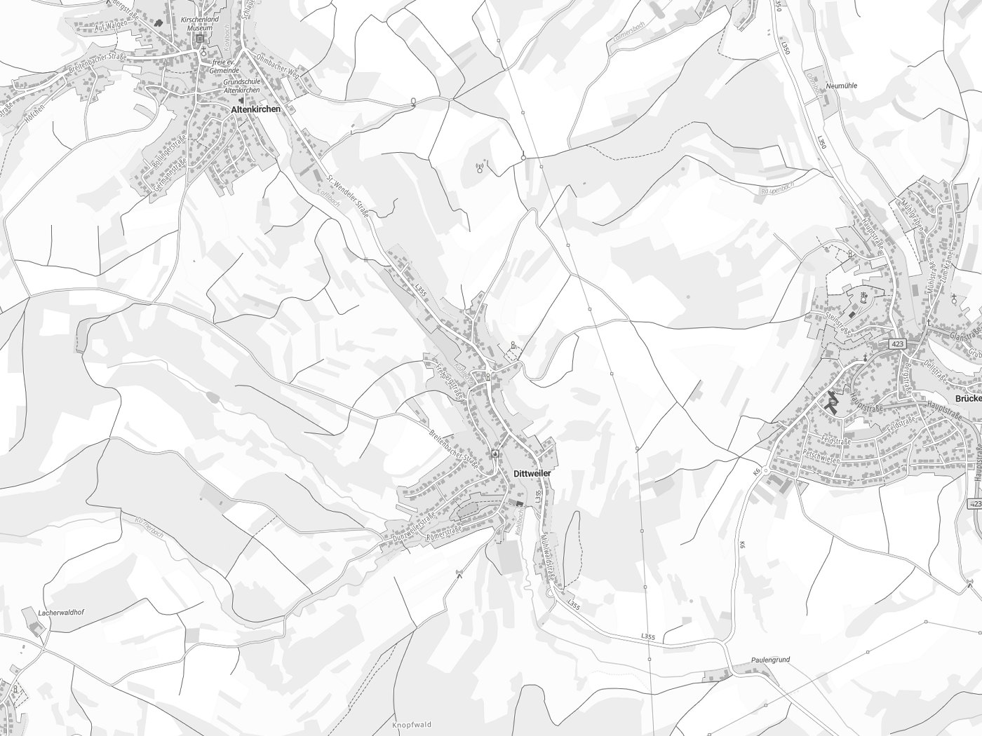 Kartenausschnitt Dittweiler mit Gewässern