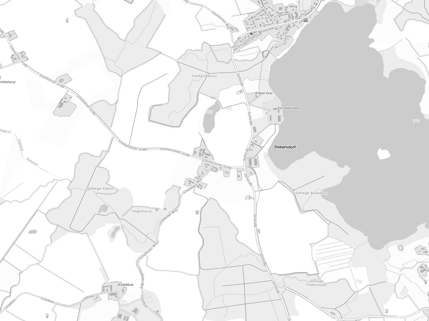 Kartenausschnitt Dobersdorf mit Gewässern