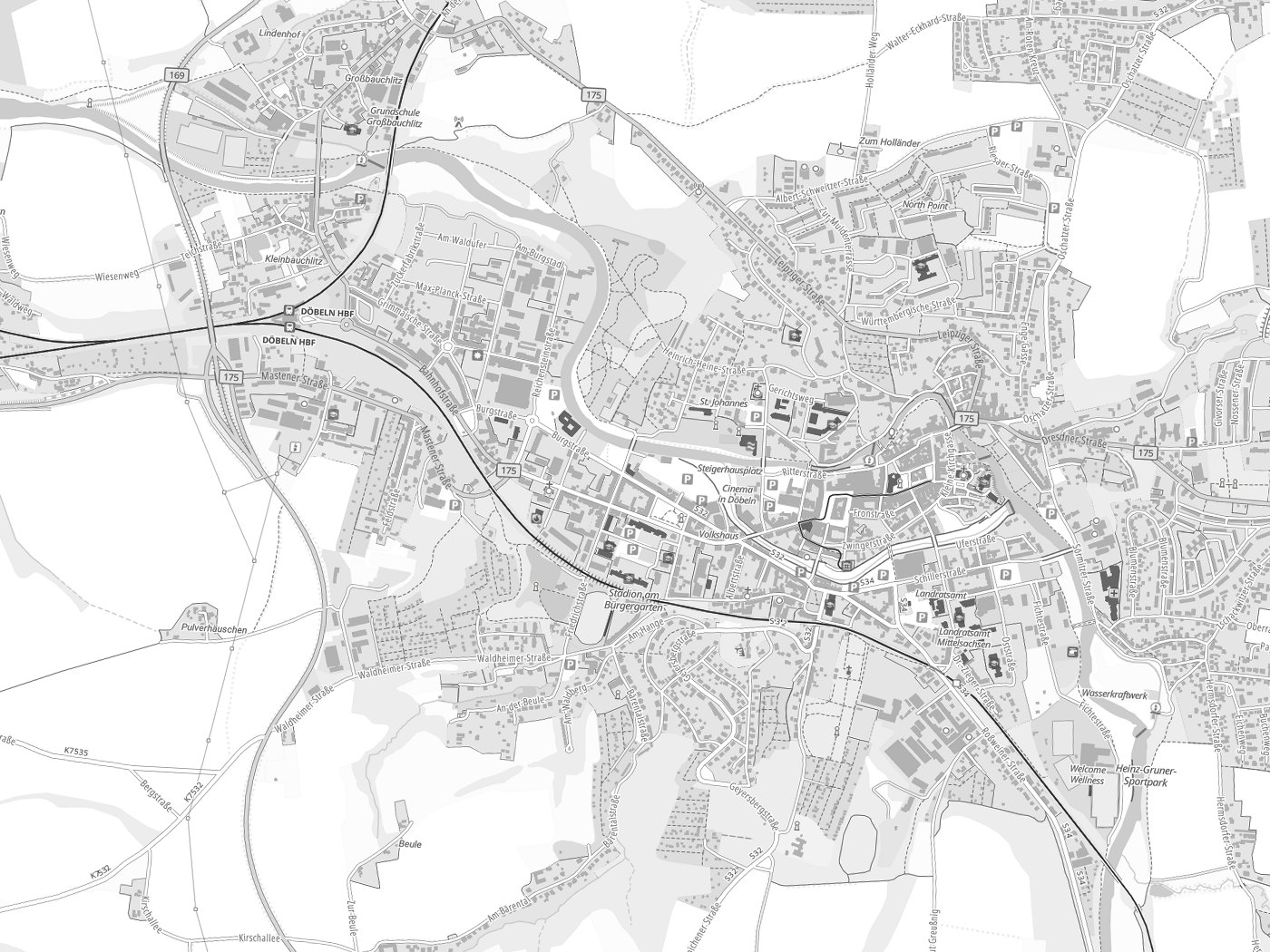 Kartenausschnitt Döbeln mit Gewässern